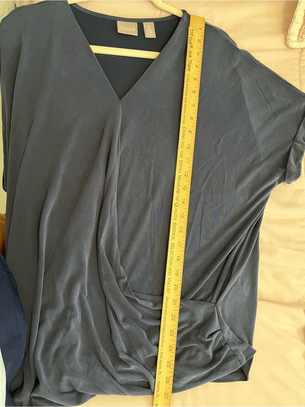 chico's V-Neck Draped Blouse in Blue Size Medium size 3 - Picture 5 of 5